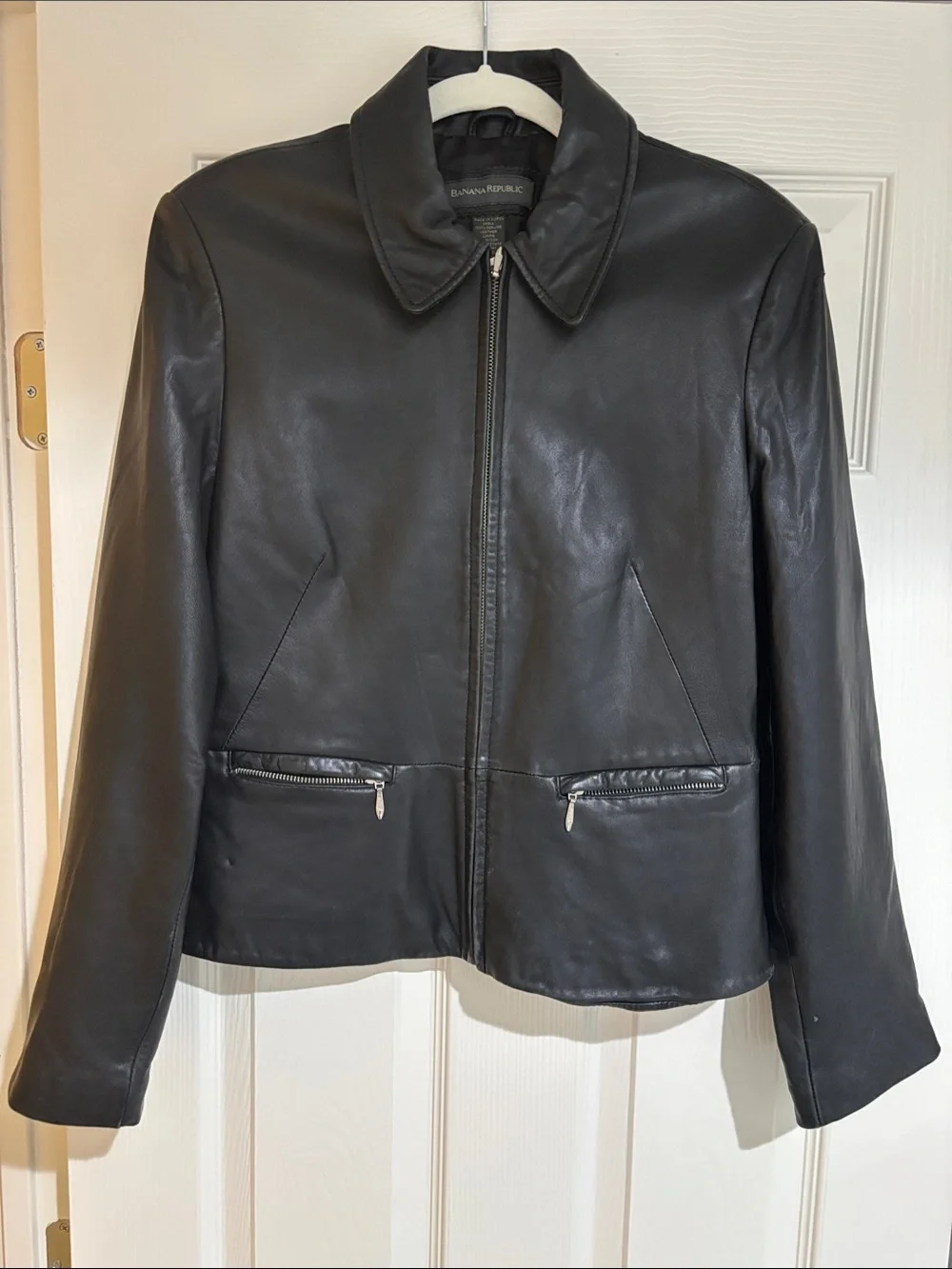 Banana Republic Black Leather Zip Jacket with Collar